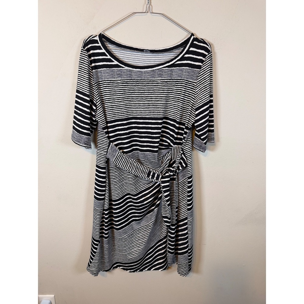 MSK Womens Dress Faux Wrap Striped Black White Petite PM